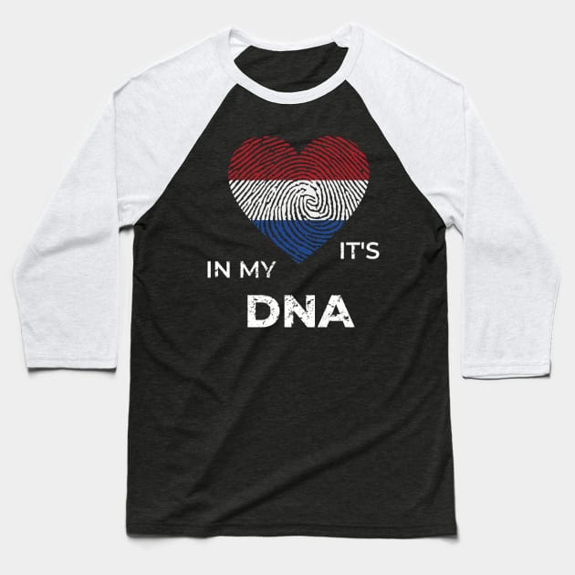 It's In My Dna Dutch Flag Netherlands Genealogy Ancestry Descent Nationality Fingertip Heart Baseball T-Shirt by HypeProjecT